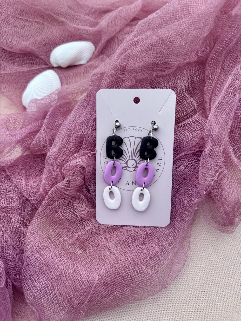 Handmade Purple, Black & White Dangle Earrings